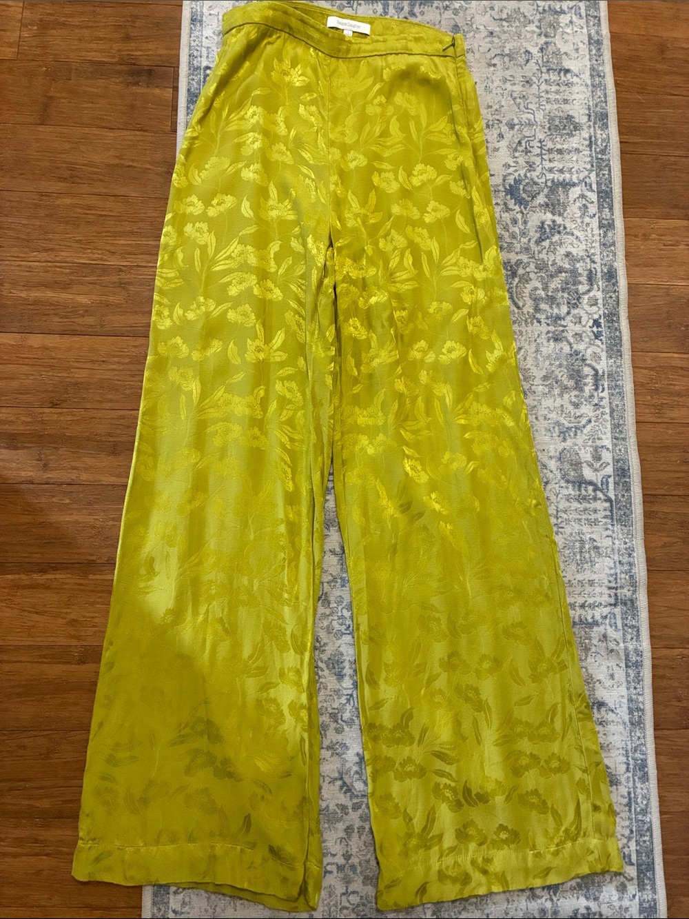 Favorite Daughter Lime Green Jacquard Wide-Leg Pants